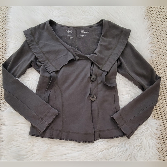 Lucky Brand Sz S‎ Army Green Drawstring Shawl Collar Button Cotton Jacket - Picture 3 of 9